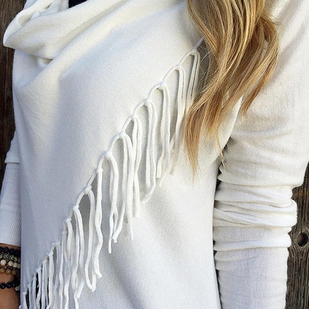 Elegante Cardigan Poncho Sciarpa da Donna con Frange Irregolari e Design Classico