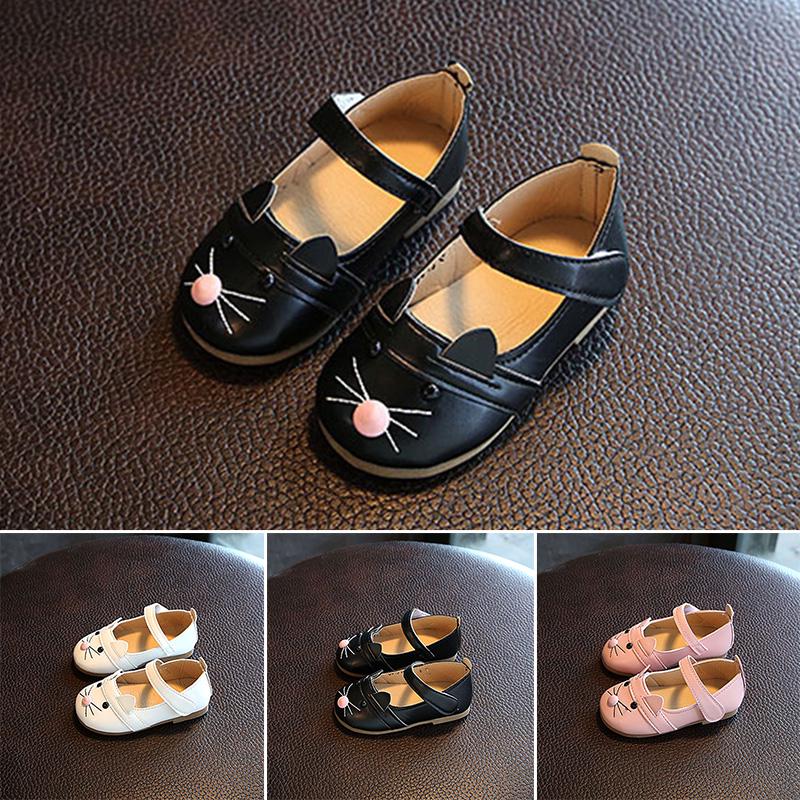 Kids Baby Toddler Girl Soft Sole Princess Shoes Cat Leather Moccasins Sneakers