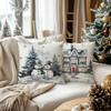 Festive Christmas Pillows: House, Tree, Deer, and Snowmen Designs Sofa Bed Cushion Cover, New Year Home Decoration