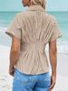 Womens Striped Button Down Shirt Short Sleeve Pleated Peplum Casual Blouse