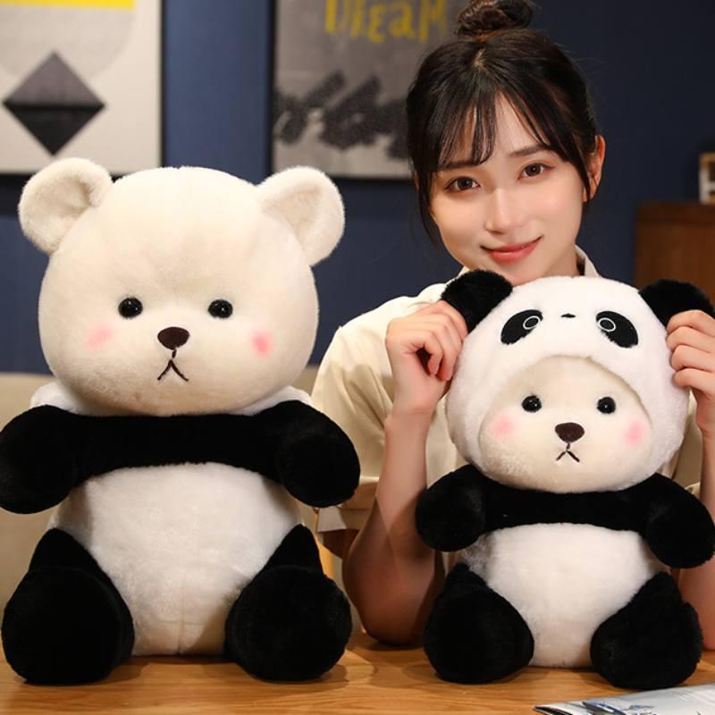 Süßer Bär verwandelt sich in Panda Plüschtier Spielzeug für Jungen und Mädchen Geburtstagsgeschenk Schlafkuschler