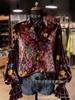 New Creative Fashion Velvet Lapel 3D Print Women's Long Sleeve Shirt
