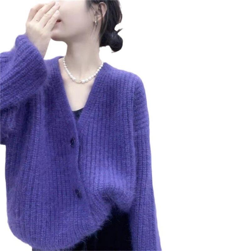 Casual V-neck knitted cardigan women's spring, autumn and winter new loose and versatile lazy long-sleeved sweater tide