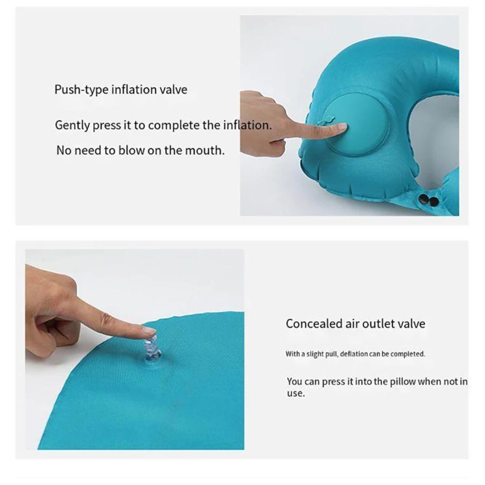 Manual Press Type Inflatable U-Shaped Pillow For Leisure Travel, Folding And Portable