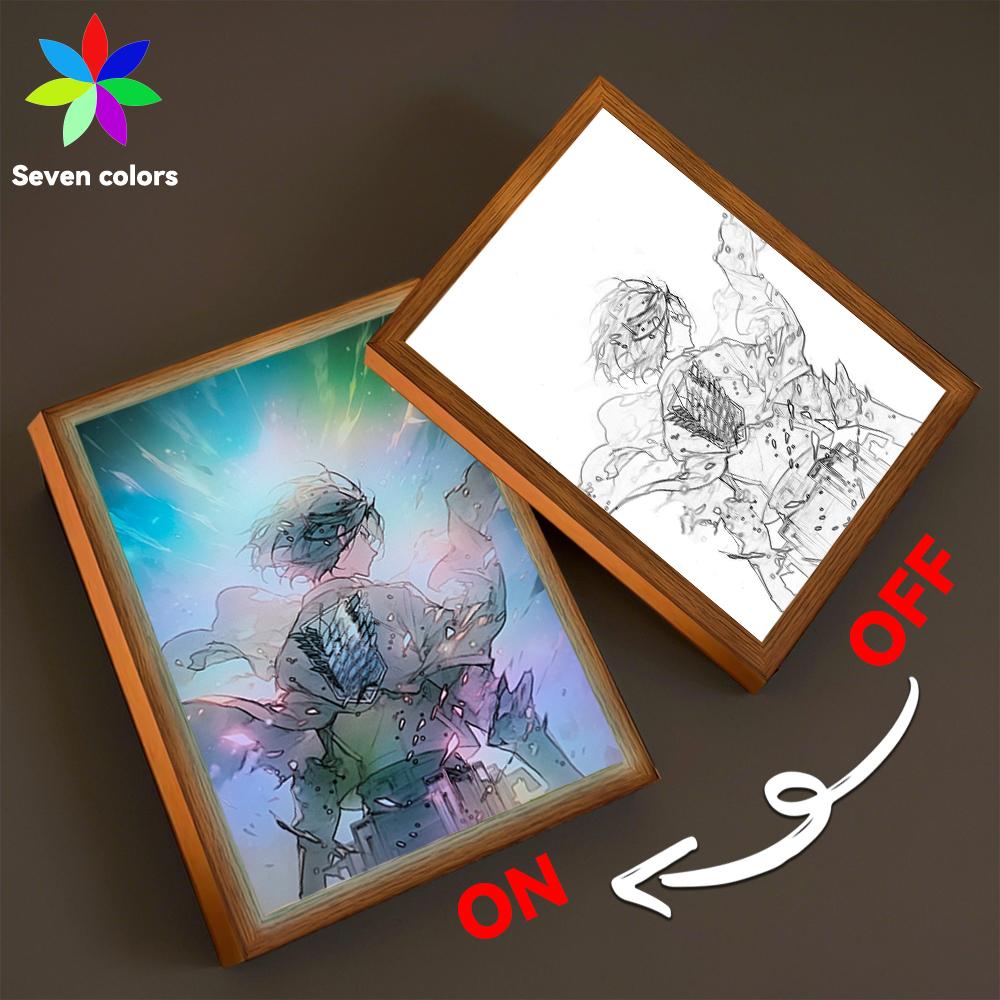 Anime Attack on Titan 7-Farben Lichtmalerei LED-Lampe Innenraum Wanddeko Zuhause Dekorative Malerei Geschenke für Freunde Mondlampe