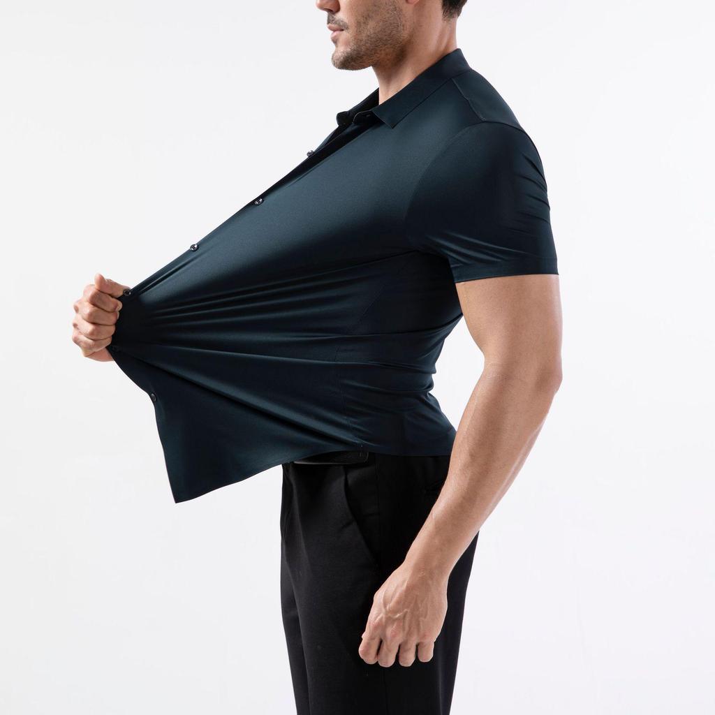 Men’s High Elasticity Seamless Long Sleeve Solid Color Business Shirt