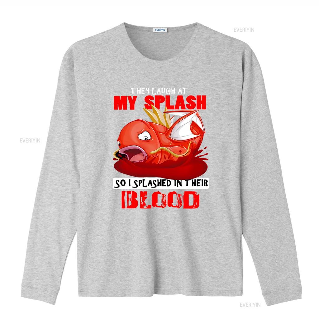 Magikarp Splash in Blood Funny T Shirt for Men Black Size L vintage Washed Stylish homme Versatile Unisex streetwear
