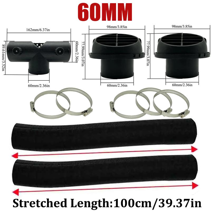 60mm 75mm Car Air Diesel Heater 2x Air Outlet Vent + 1x Valve Flap Outlet + 2x Warm Duct Pipe + 5x Clamp For Webasto Eberspacher