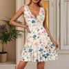 Women's Dress V-neck Sleeveless Casual Floral Print Hem Pleated Dress