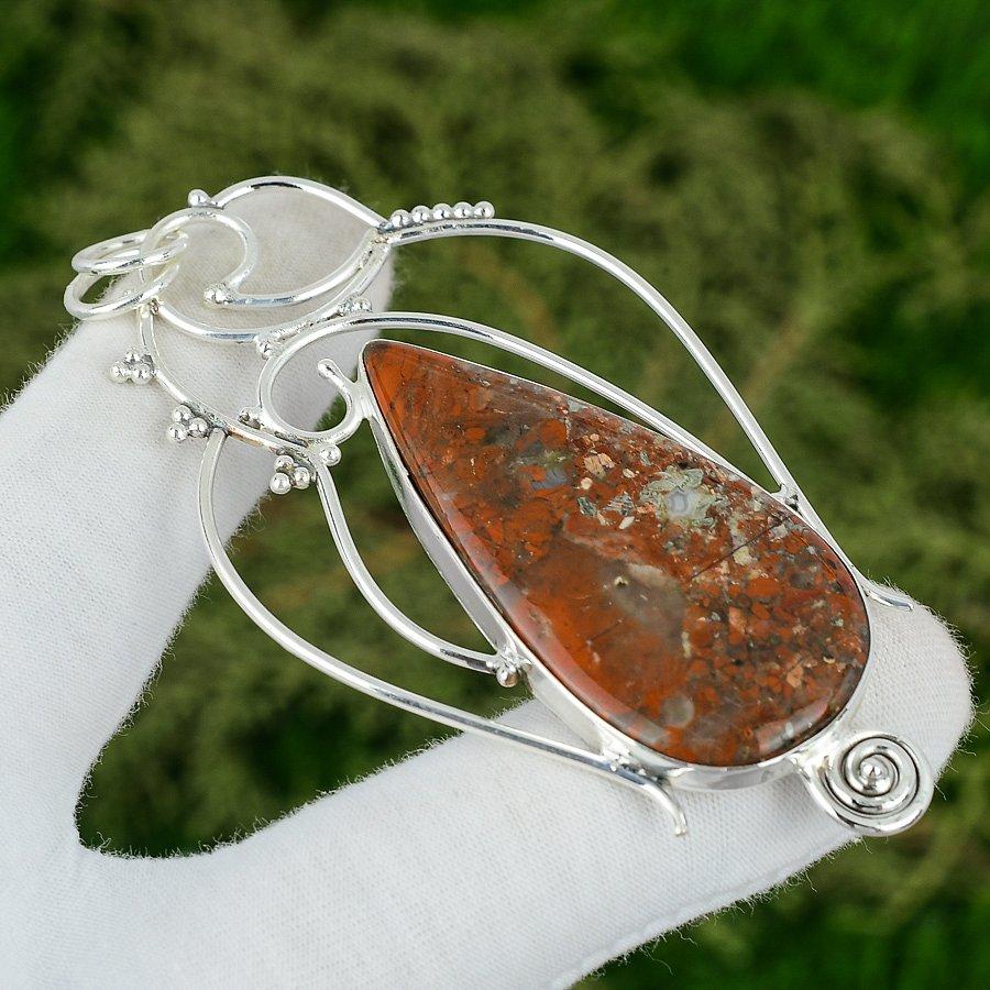 Ostern Sale Roter Schlangenhaut Jaspis Stein Jubiläum Handwerker Anhänger 925 Silber