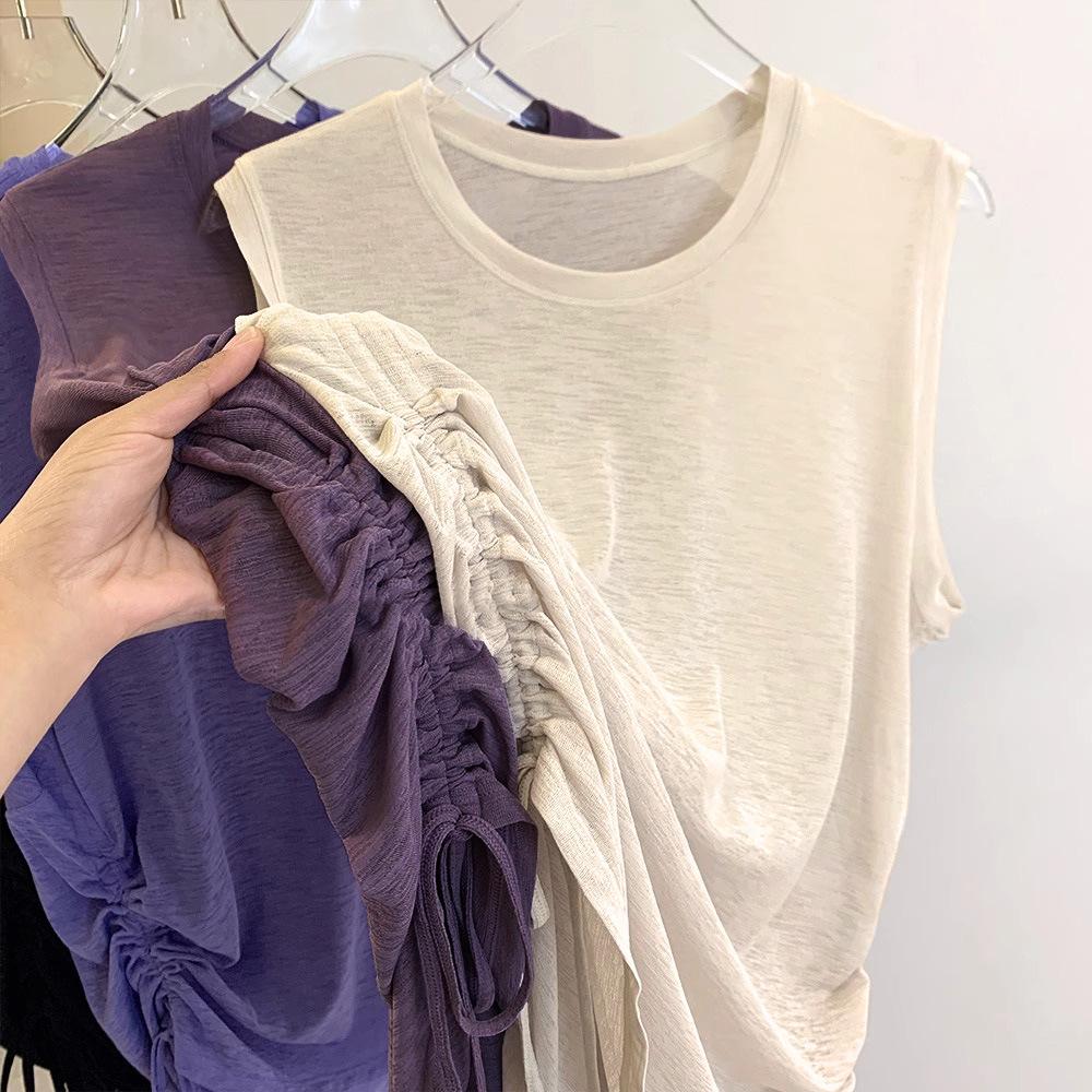 

Sleeveless Sports Vest Women s Summer Thin Short-sleeved Loose Meat-covering Running Training Blouse Quick-drying Fitness Yoga Top S чорний