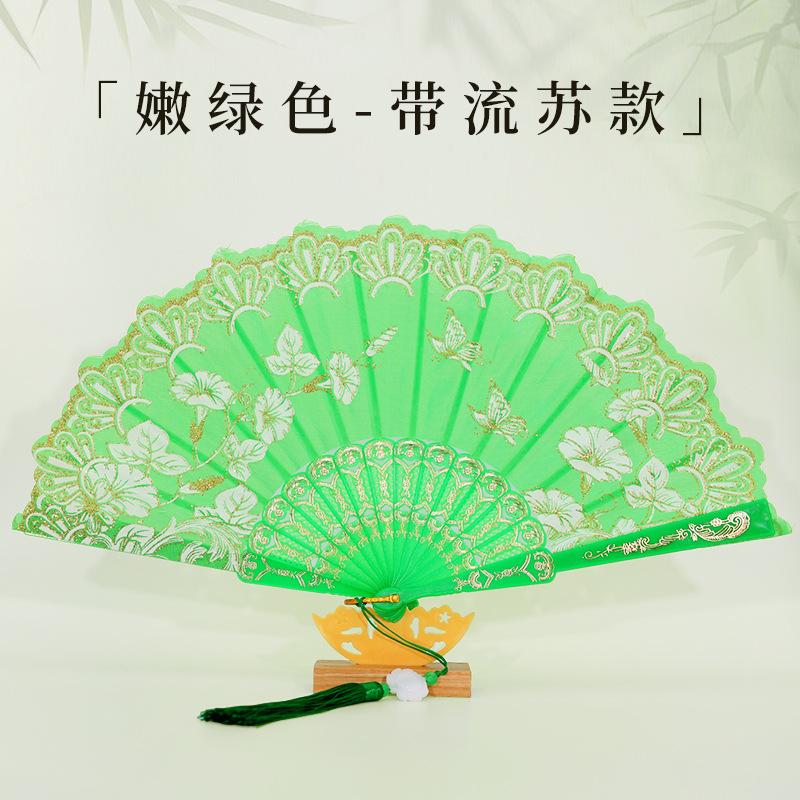 

New Chinese Luxury Gliding Folding Fan Wedding Bridal Fan Dance Performance Props Retro Floral Glitter Butterfly Fans Crafts