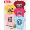 Five-piece Set Elegant Short-sleeved Shirt for Women Coconut Trees and Waves by the Sea SELF CARE English Resort-style Printed Round-neck Women's