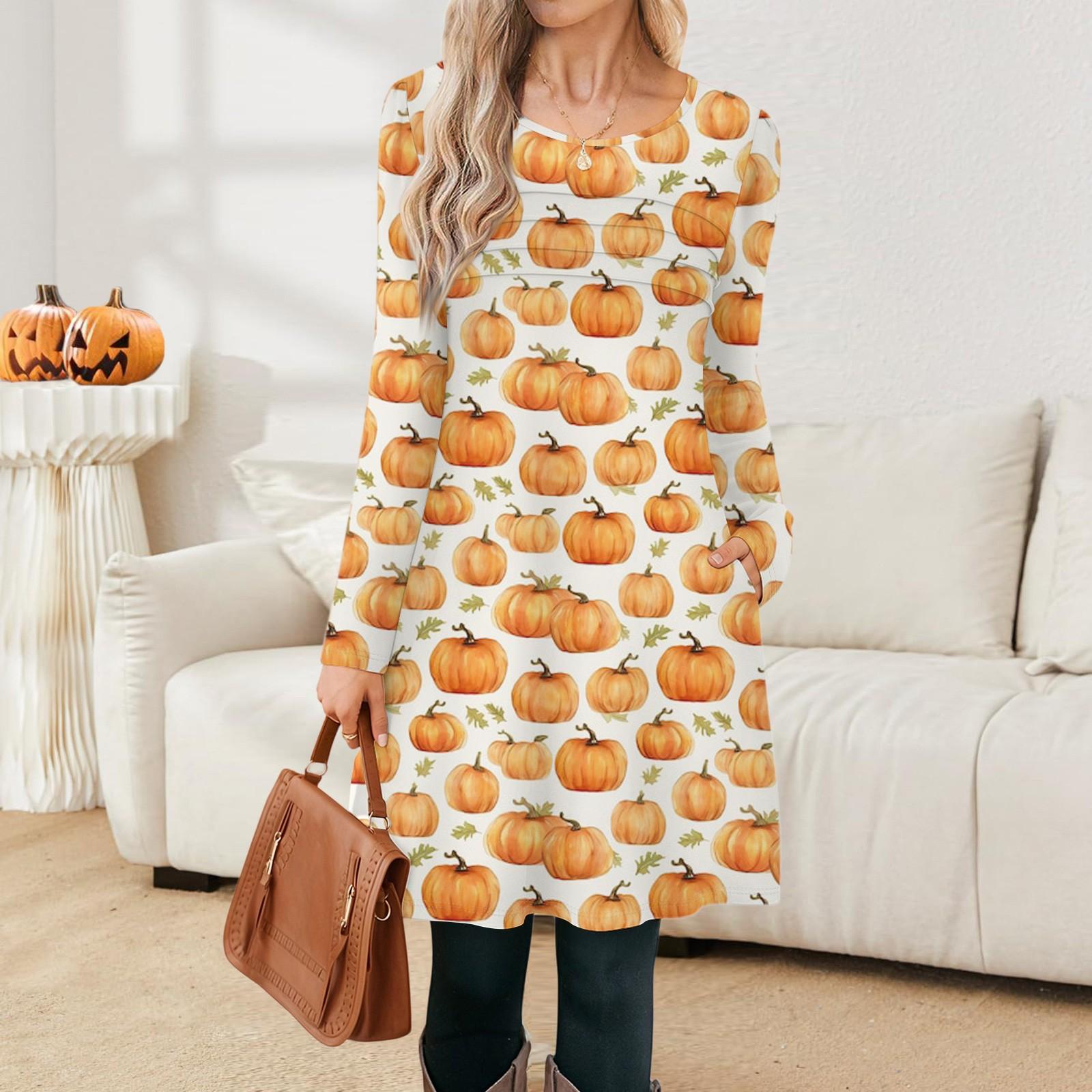 

Женское платье с длинным рукавом, осеннее повседневное, футболка, свободного кроя, с плиссировкой спереди, платья с карманами XXL