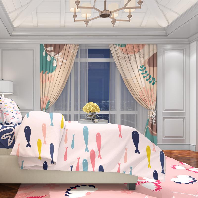 2 SZTUKI- Prosta zasłona z nadrukiem zielonych roślin - Materiał poliestrowy - odpowiednia do sypialni, salonu, gabinetu, przestrzeni prywatnej