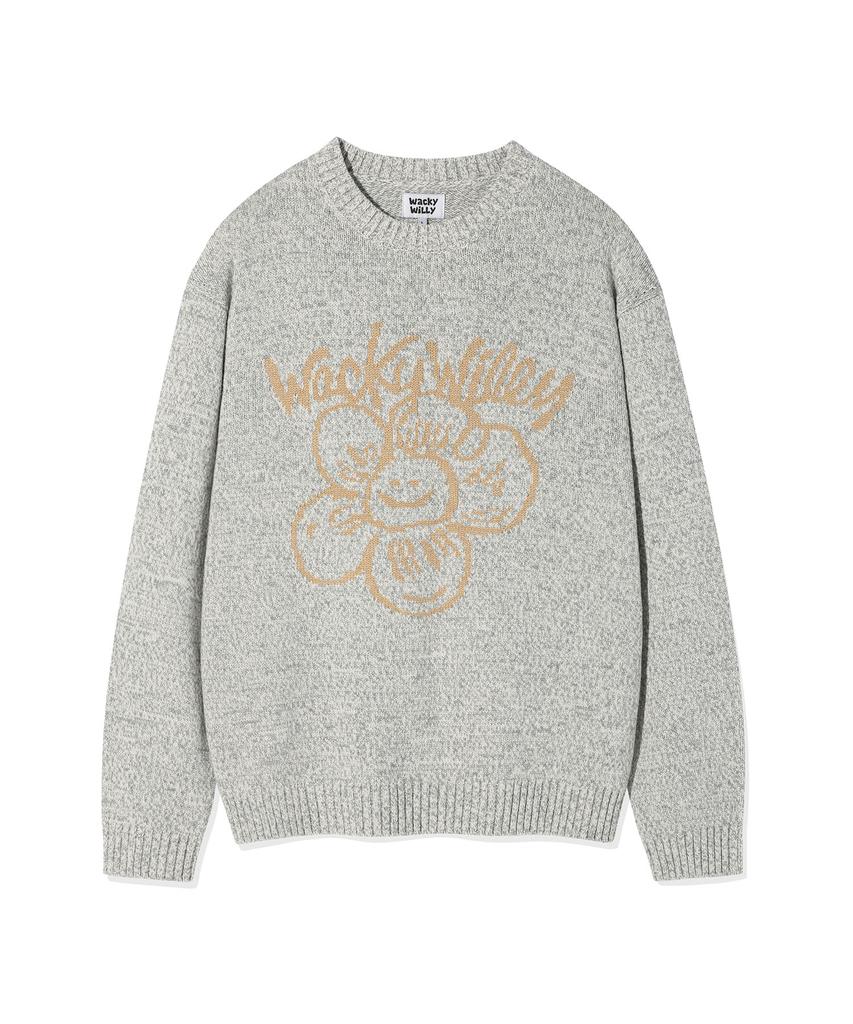 WACKY WILLY Big Lily Graphic Pullover Knit Grey