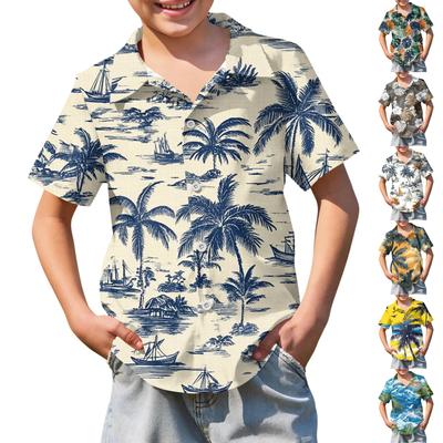 Jungen kurzärmeliges Hawaiihemd, Kinder Sommer Hemd mit Knöpfen