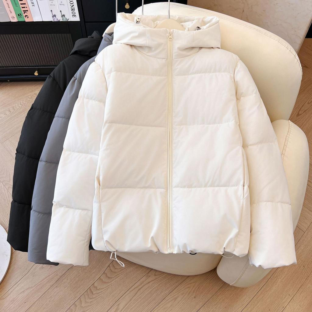 2025 autumn and winter versatile new down cotton cotton jacket windproof hooded short solid color warm bread jacket winter jacket