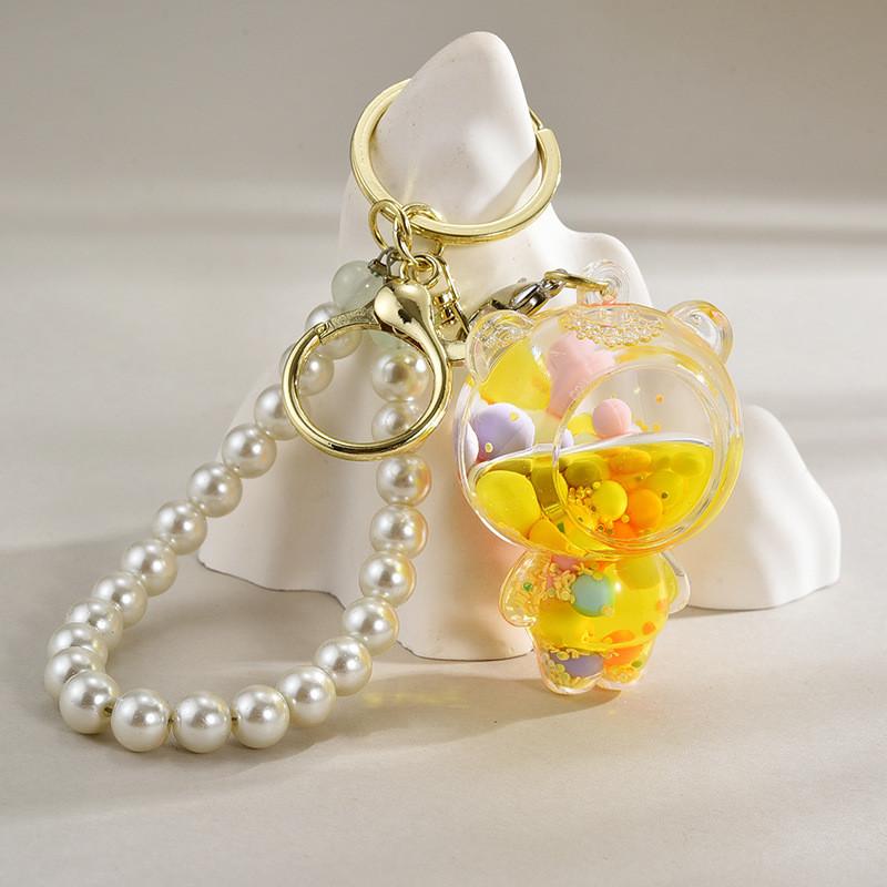 Bead Color Crystal Bear Keychain Bag Pendant Accessory Gift With Chain Pearl