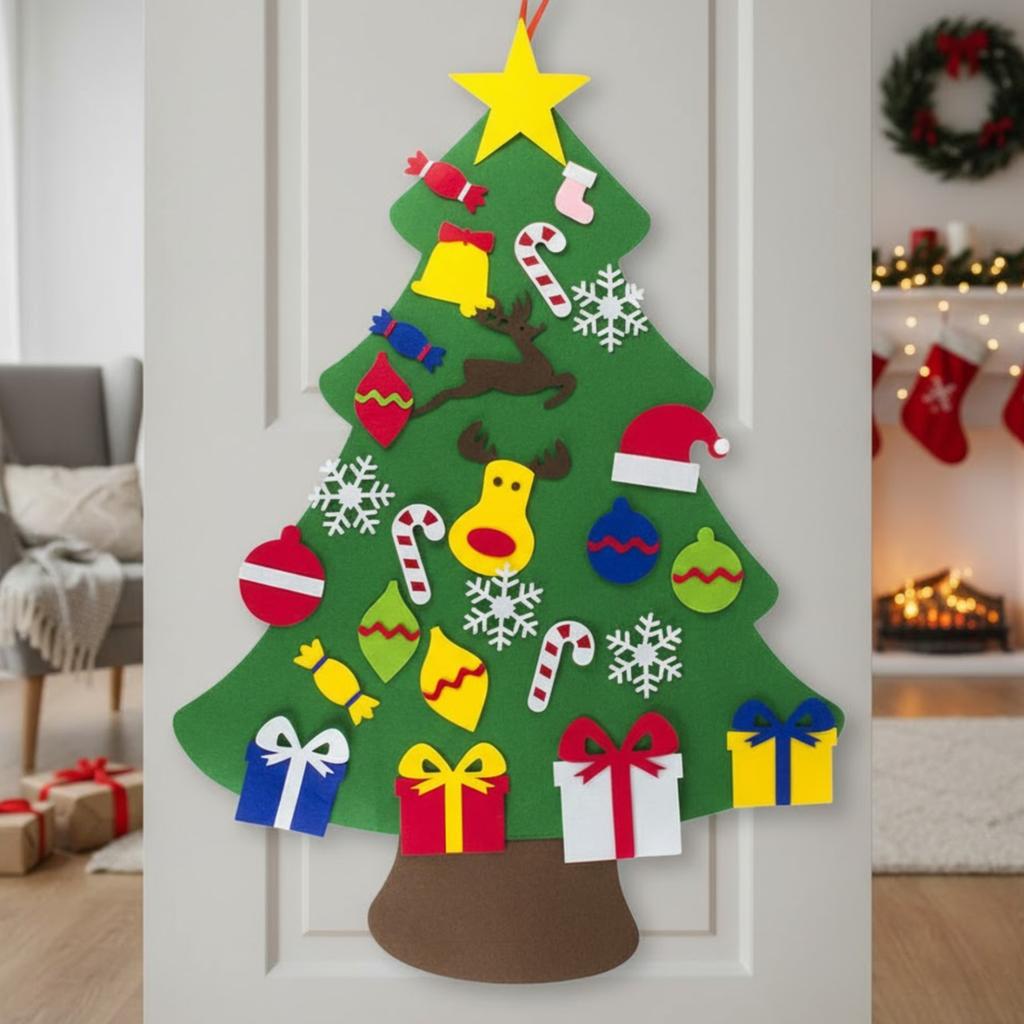 Felt Christmas Tree with Turnip Decorations for Children, Artificial Felt Christmas Decorations, Diy