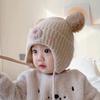 Baby Wool Hat For Boy Girls Cute Bear Ear Protection Hat Children Winter Thickened Warm Knitted Korean Cute Pompom Baby Hat