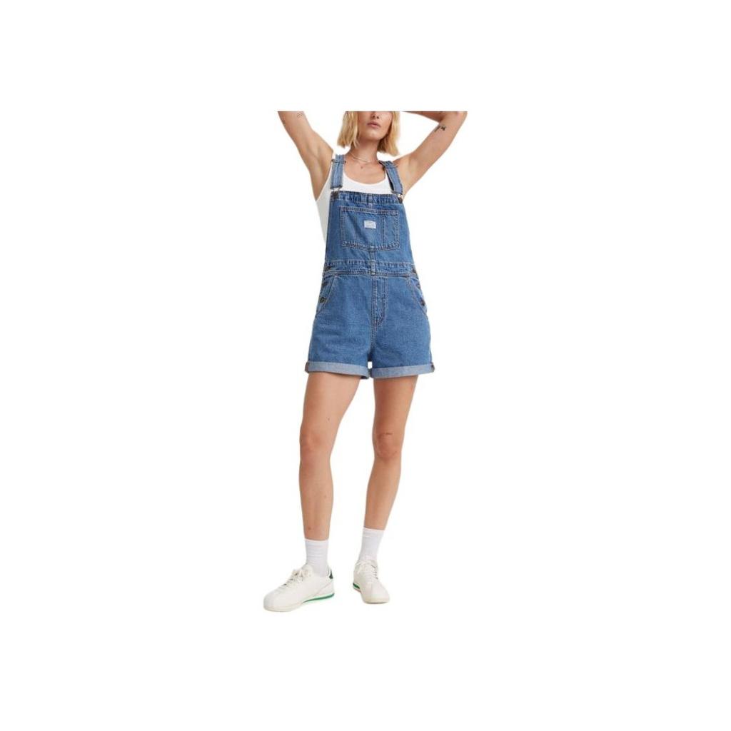 Levis Solid Color Straight Leg Simple Denim Overalls Women Shorts Blue 52333-0046