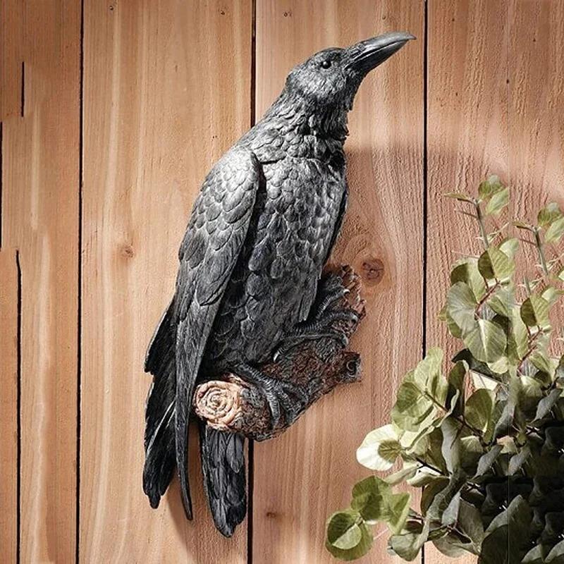 New Fake Raven Resin Statue Bird Crow Sculpture Outdoor Crows Halloween Decor Creative for Garden Courtyard Animal Decoration