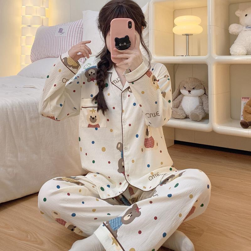 Elegant And Simple Natural Style Pajamas Women'S Autumn Flowers Long-Sleeved Fashion Loungewear Cloud Cotton Suit