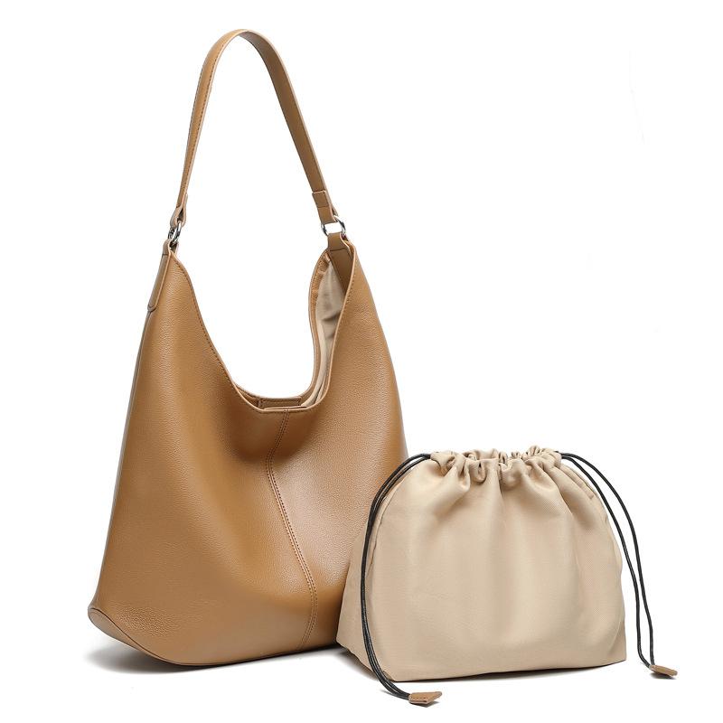 Women's Vegetable Tanned Lazy Wind Single Shoulder Armpit Bag Simple Tote Bag Large Capacity Commuter Single Shoulder Bucket Bag