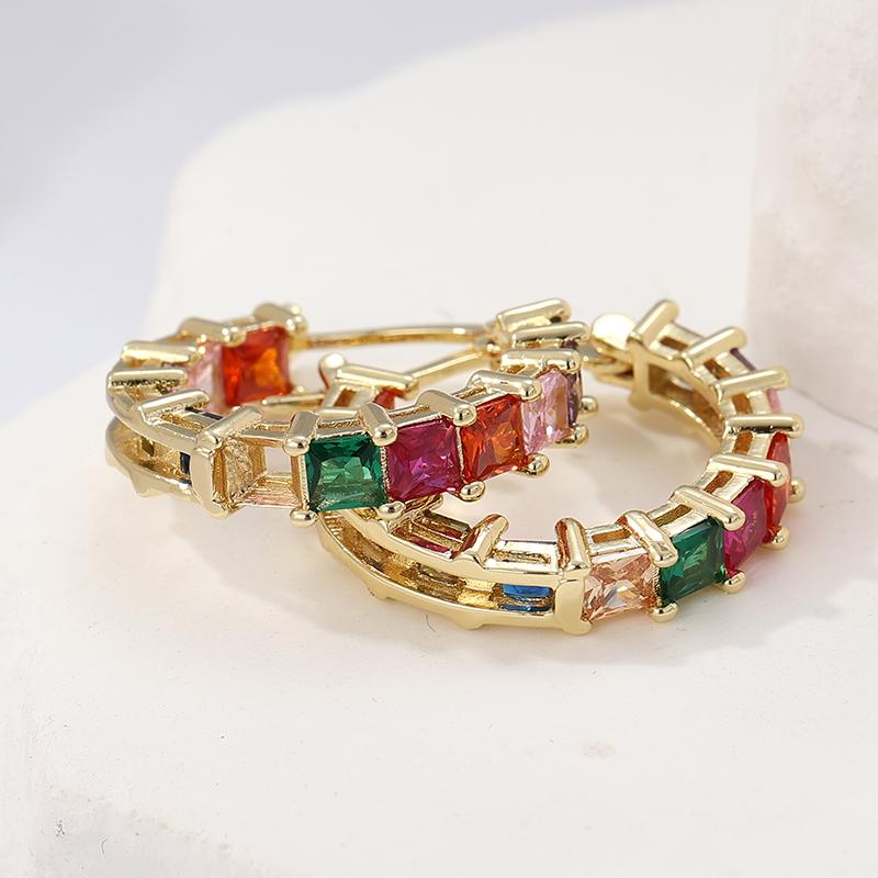 Luxury Gold Color Inlaid Multicolored Zircon Copper Hoop Women's Earrings Exquisite Wedding Party Earrings Woman Fashion Zircon