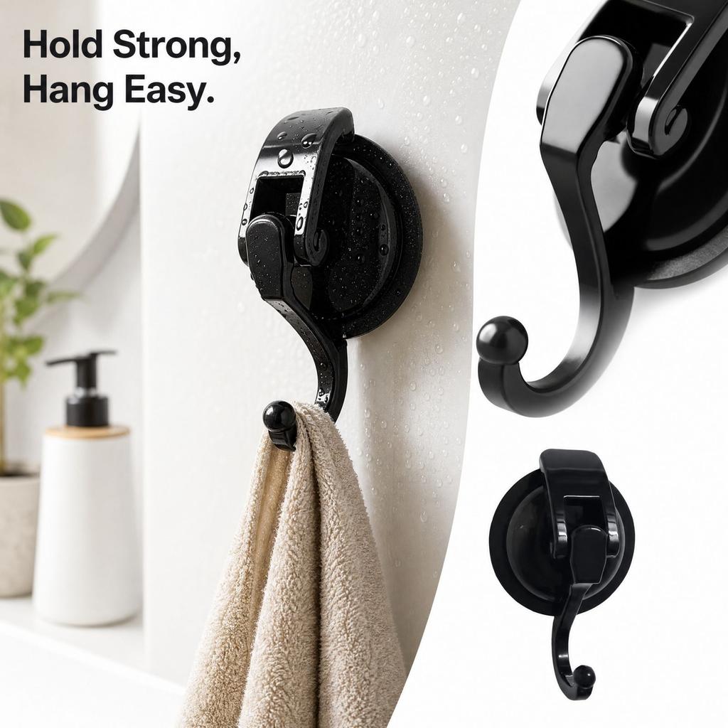 Strong Suction Cup Hooks for Bathroom Shower Kitchen, No Drill Vacuum Wall Hooks, Removable and No