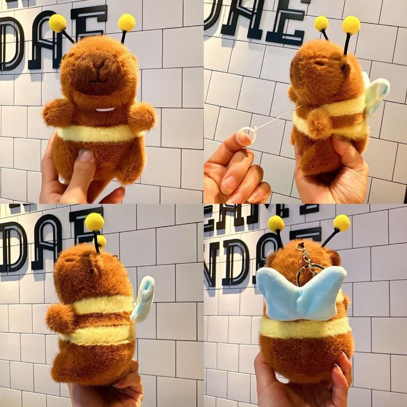 Cute Bee Capybara Plush Keychain Butterfly Wings Capibara Wind Up Toy Cartoon Funny Animal Backpack Pendant Woman Girls Gift