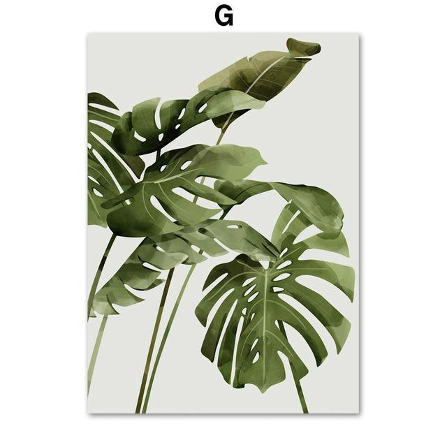 Green Plant Monstera Scallop Boho Abstract Flower Nordic Wall Art Canvas Painting Posters Prints Pictures for Living Room Decor No Frame