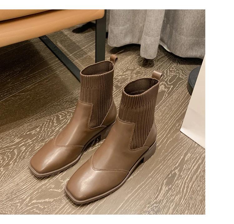 

Женские эластичные трикотажные ботильоны-носки, женская модная эластичная вязаная обувь до щиколотки 40 коричневый