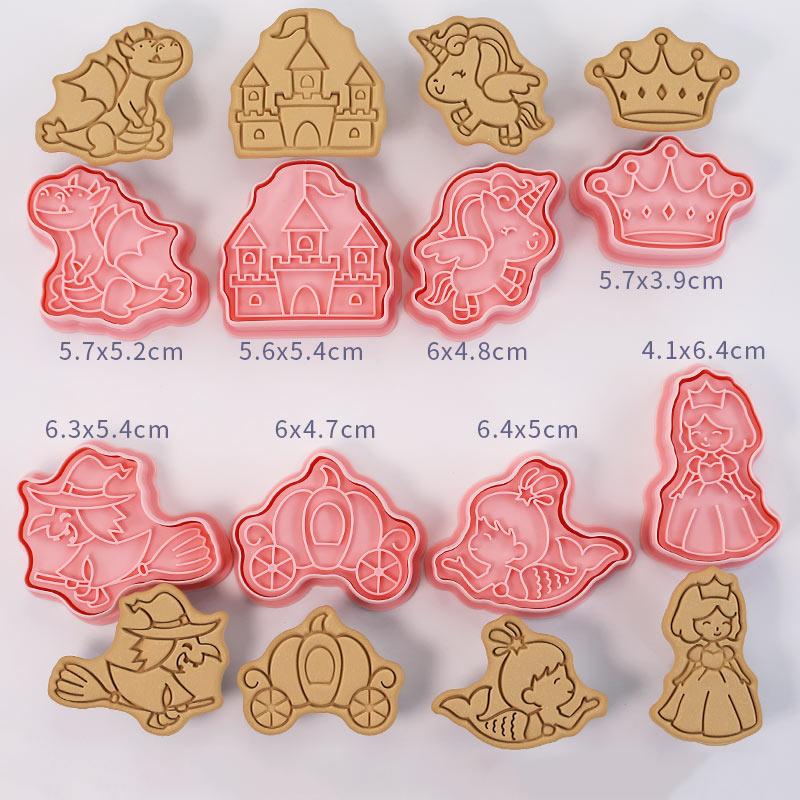 

8 шт./набір Форми для печива Казки Пластикові 3D Замок Відьма Пресовані Форми для бісквітів Штамп для печива Кухонне Випікання Кондитерські Вироби Випічка