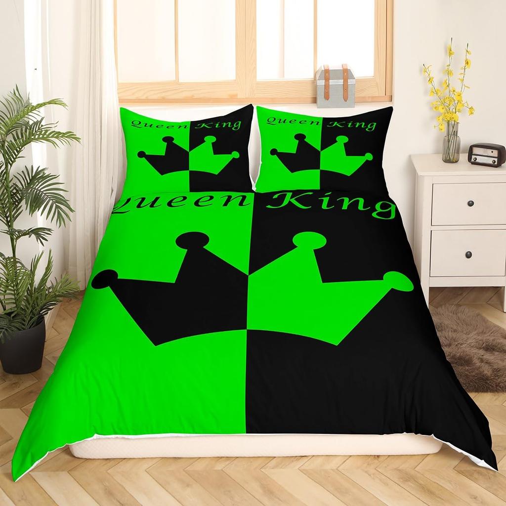 Crown Queen and King Couple Duvet Cover His and Hers Bedding Set Pink Comforter Cover Lover Romantic Valentine's Day Quilt Cover