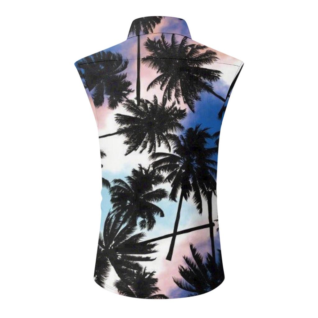 Men's Fashion Printed Sleeveless Lapel Button-Down Shirt Vest Top