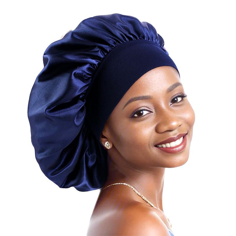 

Новые однотонные регулируемые по размеру чепчики для сна, ночная шапочка с широким поясом, атласные чепчики для женщин и девочек One Size