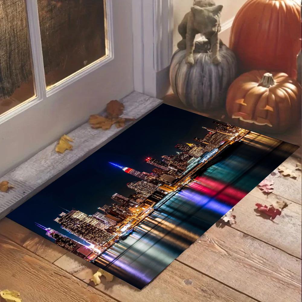 1pc New York City Night Bathroom Absorbent Mats Anti-Slip Mats Home Decor Supplies Carpets Home Kitchen Floor Mats