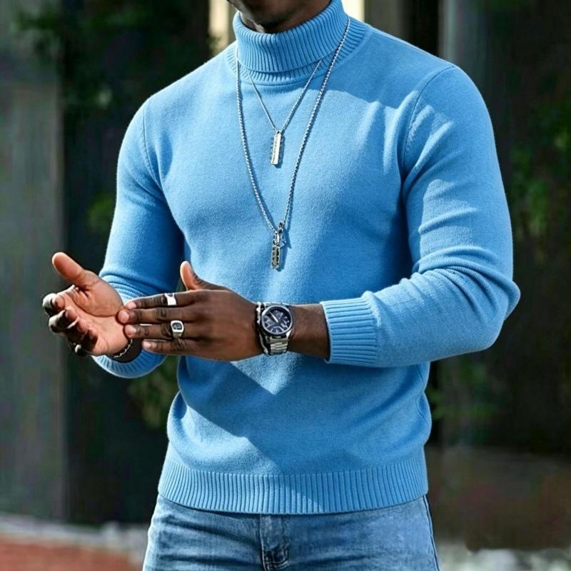 Men S High Neck Slim Fit Solid Color Pullover Knit Sweater