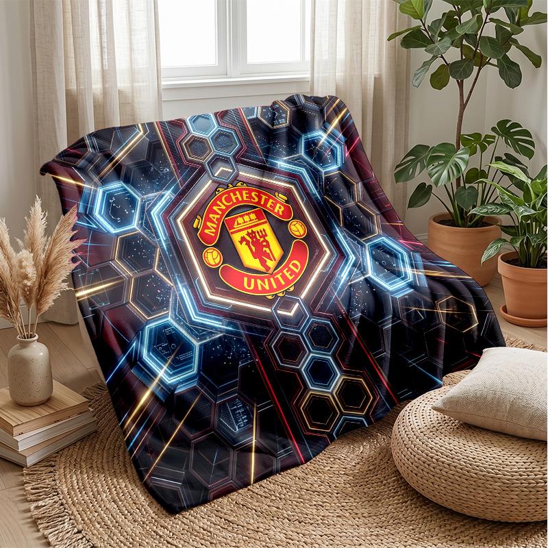 Manchester United Tematæppe Blødt Flaneltæppe Plys Kaste-tæppe Hyggeligt Sofa-sengtæppe til Boligindretning