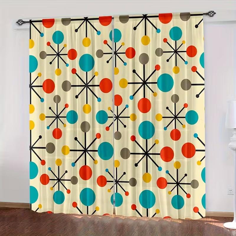 

2Pcs Colored circular lines print curtains,suitable for bedroom,living room kitchen decoration,home decoration,window decoration 14Wx39L(35x100CM)x2&Rod Pocket