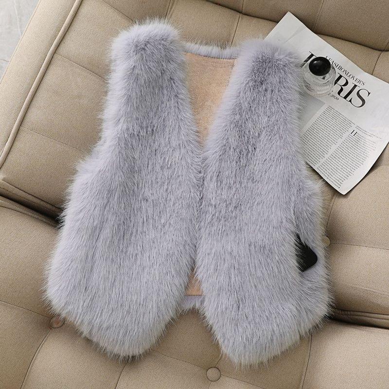 Autumn Winter Faux Fox Fur Vest Short Red Coat for Women Sweet and Warm Tops