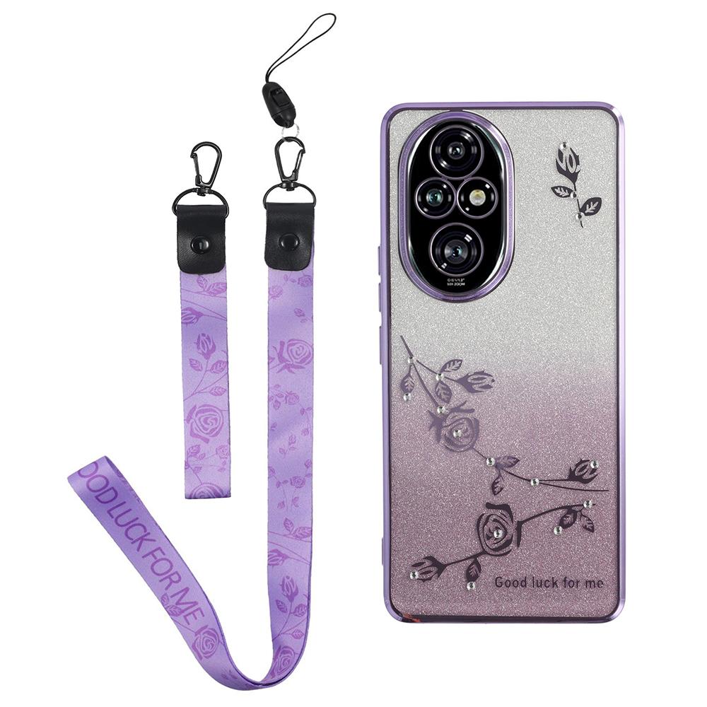 

KADEM For Honor 200 Pro 5G Case Flower Pattern TPU Gradient Phone Cover with Lanyards Purple