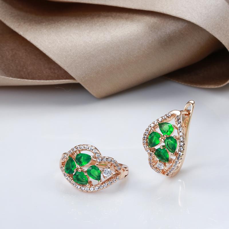 New  Rose Gold Earrings Fashion Jewelry  Green Natural Zircon Stud Earring For Women Ethnic Bridal Wedding Jewelry