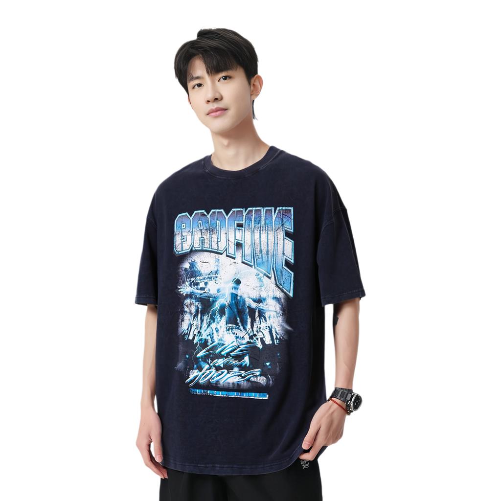 Li Ning Badfive Printed Letter Comfortable Versatile Breathable Loose Short Sleeve T-Shirt Men Tops Black AHSU419-1