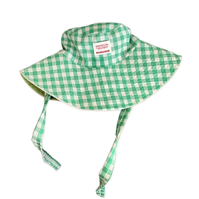 Women Sun Hat Sweet Plaid Wide Edge Fisherman Hat Outdoor Sun Protection Hat Travel Lace Up Hiking Large Brim Beach 5 Colors