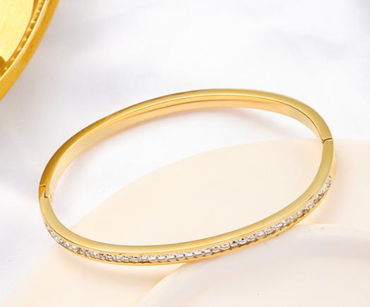High Quality Gold Plated Stainless Steel Colorful Crystal Cz Baguette Wrist Bracelet Bangle Jewelry For Women