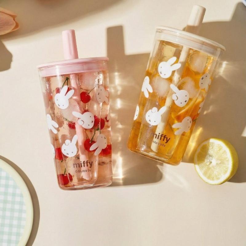 Miffy New Creative Glass Cup, Cartoon Cute High-Value Large Capacity, With Lid, Home Tea Cup, Girlish, Student, Beautiful Cup