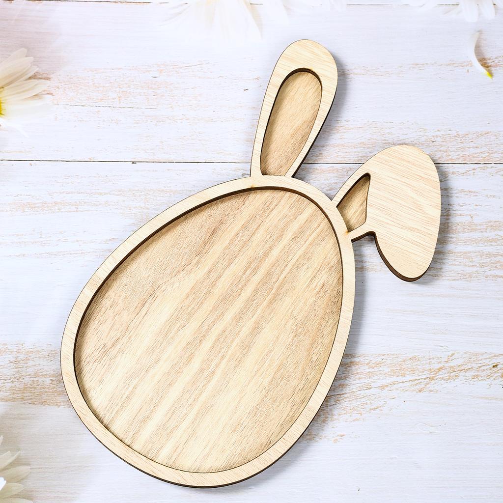 Easter Bunny Tray Wood Food Plate Fruit Serving Bread Display Wooden Spring Decor Kids Child Cake Decorations Easter Supplies